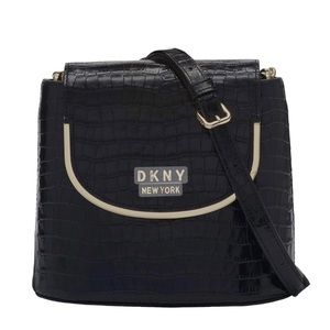 DKNY “Faith” black embossed leather flap bag